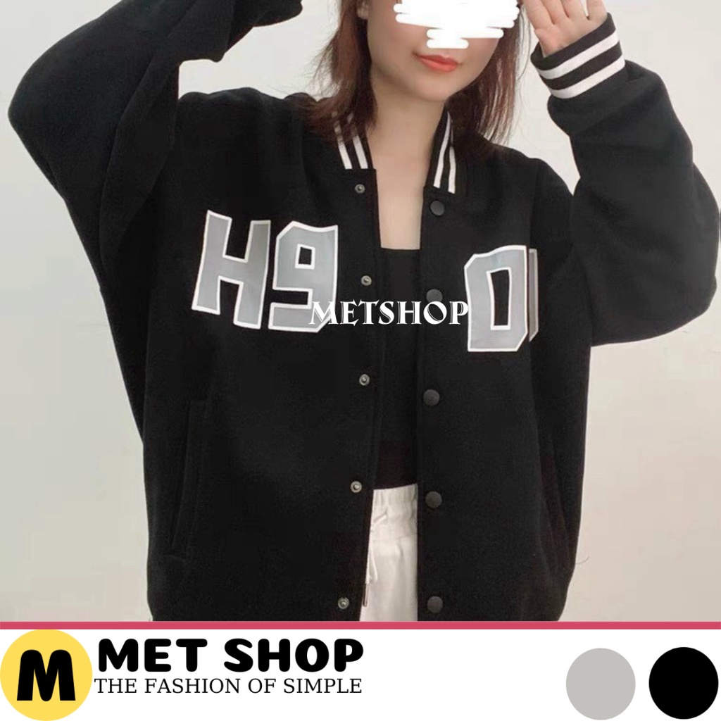 Áo bomber nam nữ unisex ,Khoác Nỉ Thu Đông Chữ H909 Form Rộng ,ao khoác bóng chày hàn quốc ulzzang - METSHOP