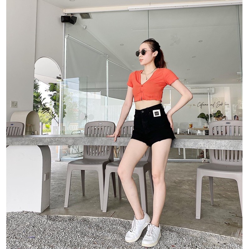 Quần short jeans vintage lưng cao trên rốn