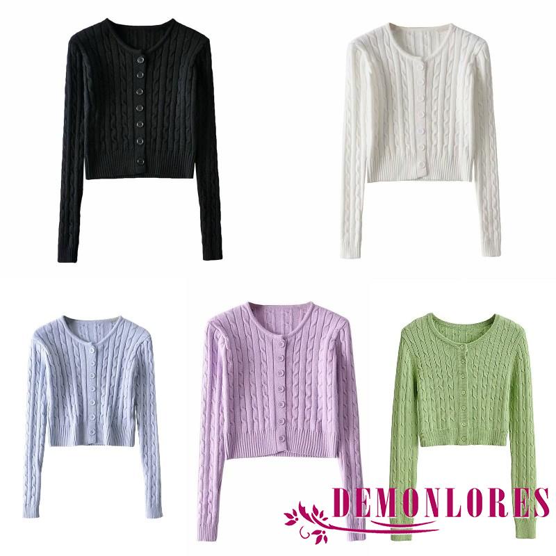 Áo cardigan dệt kim tay dài cổ tròn màu sắc đơn giản dành cho nữ