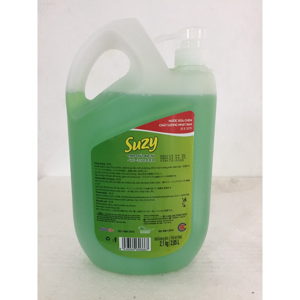 Nước rửa chén Suzy can 2,1kg có vòi nhấn - Công nghệ Nhật Bản