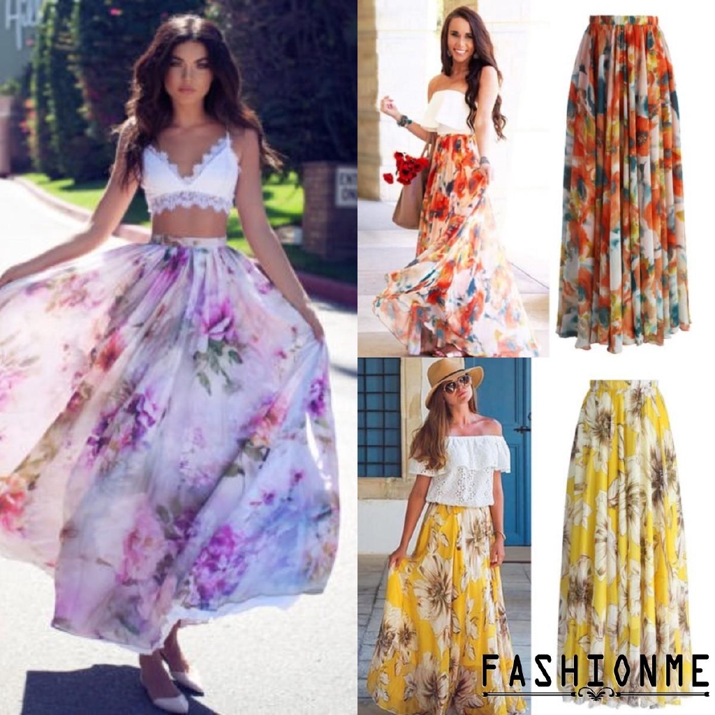 Chân Váy Maxi In Hoa Lưng Cao Thời Trang Cho Nữ