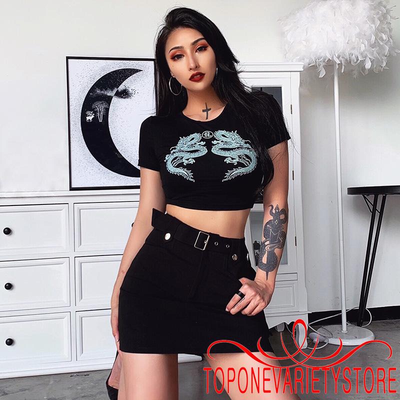 Áo croptop nữ in hình rồng thời trang