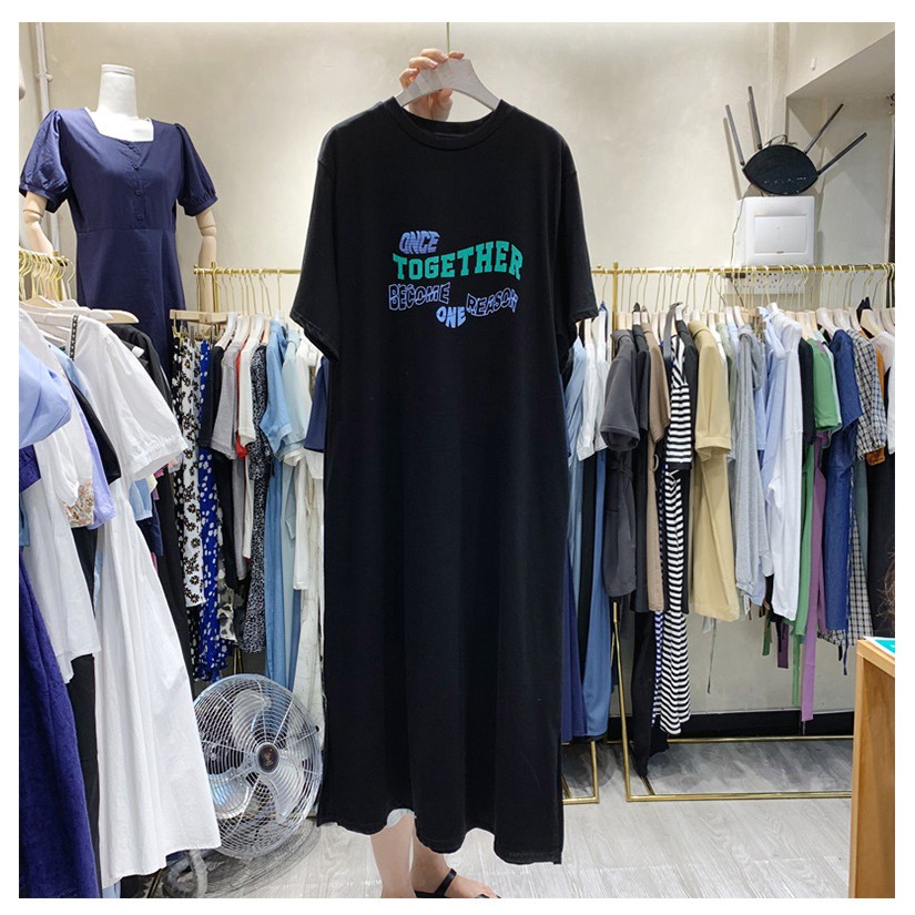 Đầm Thun Cotton Dáng Dài Form Rộng Phong Cách Hàn Quốc 2021 Cho Nữ