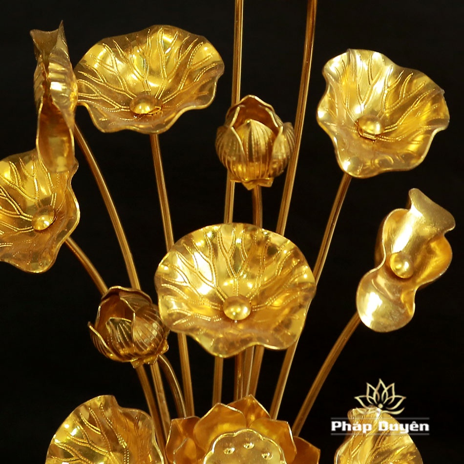 Đôi Bình Hoa Sen Nhôm 13 Bông, Cao 40cm