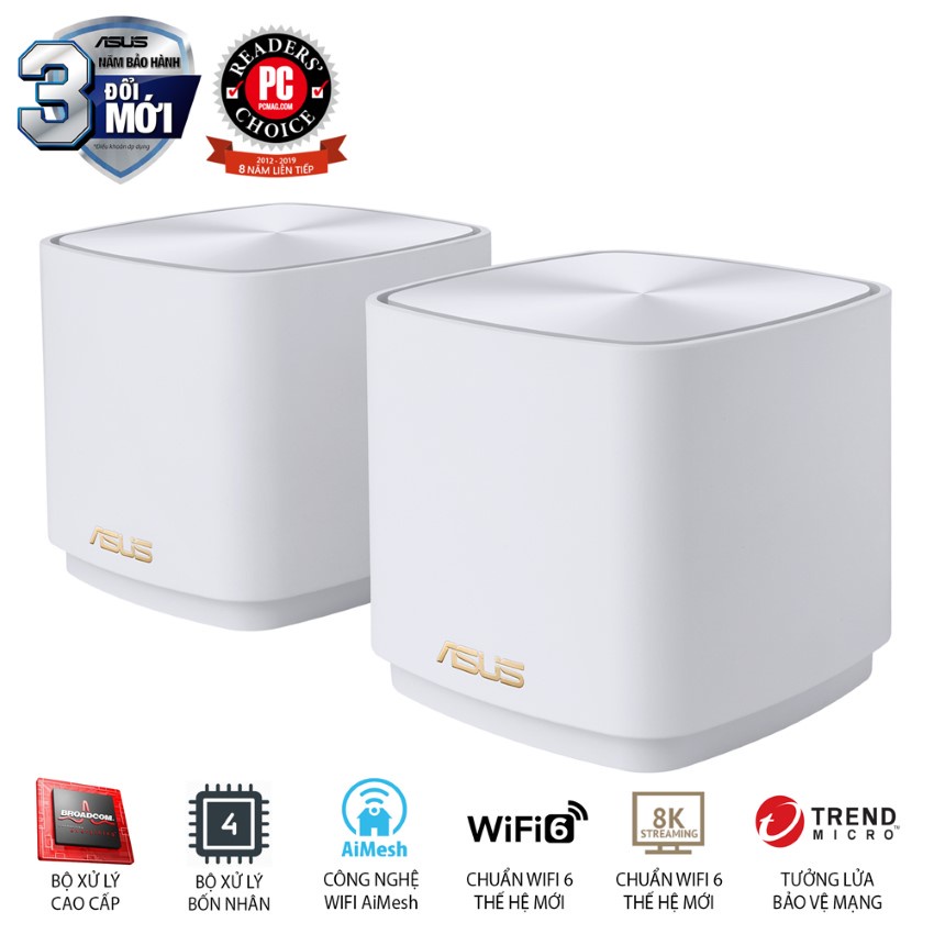 Bộ phát WiFi 6 Asus XD4 3-Pack Mesh AX1800 MU-MIMO màu trắng (Hàng chính Hãng Asus Việt Nam)