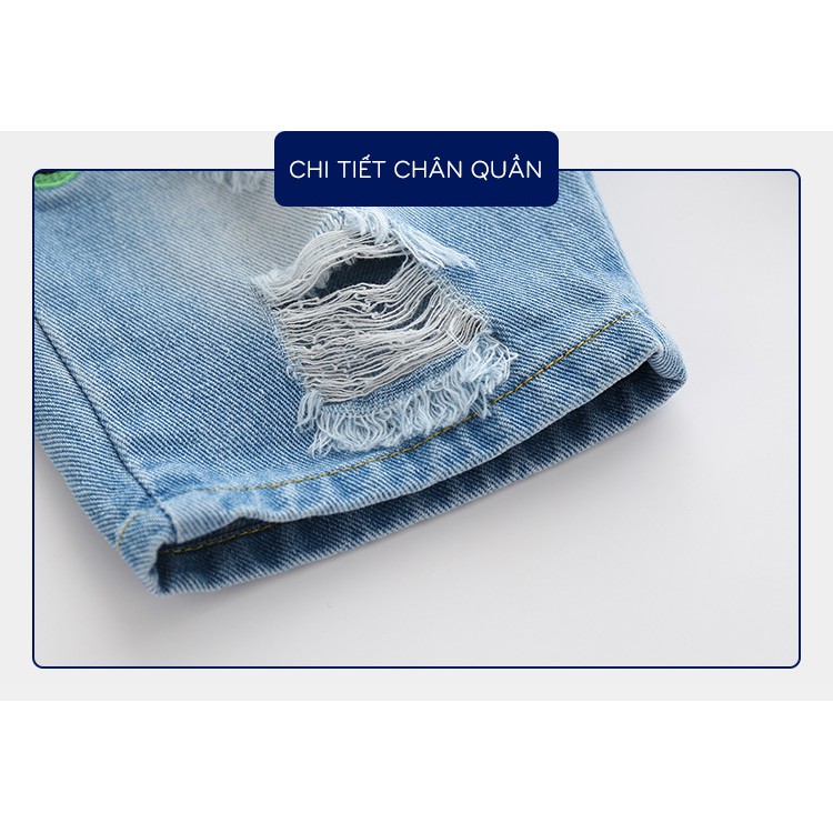 Quần Jean cho bé WELLKIDS quần short Jean họa tiết phối rách chất bò mềm hàng xuất Âu Mỹ