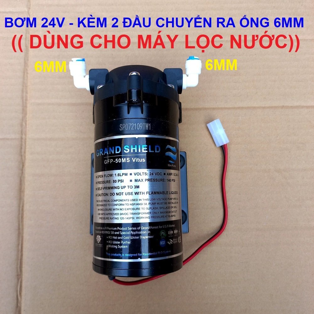 Bộ Bơm tăng áp 24v Grand Forest GFP 50 + nguồn 24v - dùng cho máy lọc nước RO và dàn phun sương