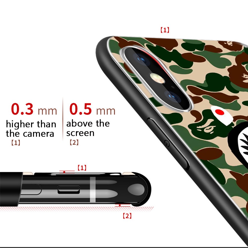 Ốp Điện Thoại Mặt Kính Hình Bape Shark 6u Cho Iphone Xs Max Xr X 11 Pro 7 8 6 6s Plus