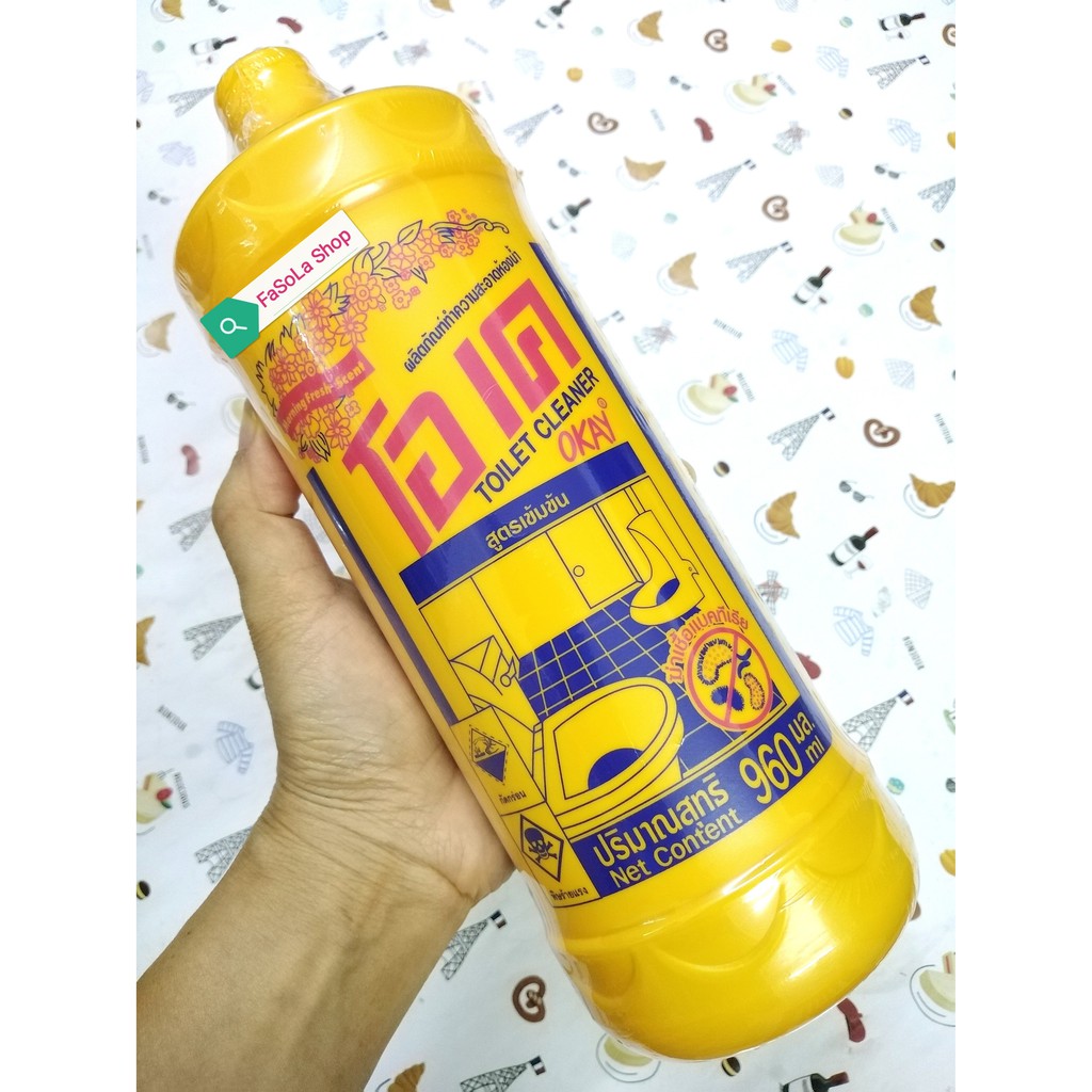 Nước tẩy vệ sinh toilet OKAY Thái Lan 960ml vàng hồng toilet cleaner liquid thailand khử khuẩn sáng bóng mùi tẩy trắng