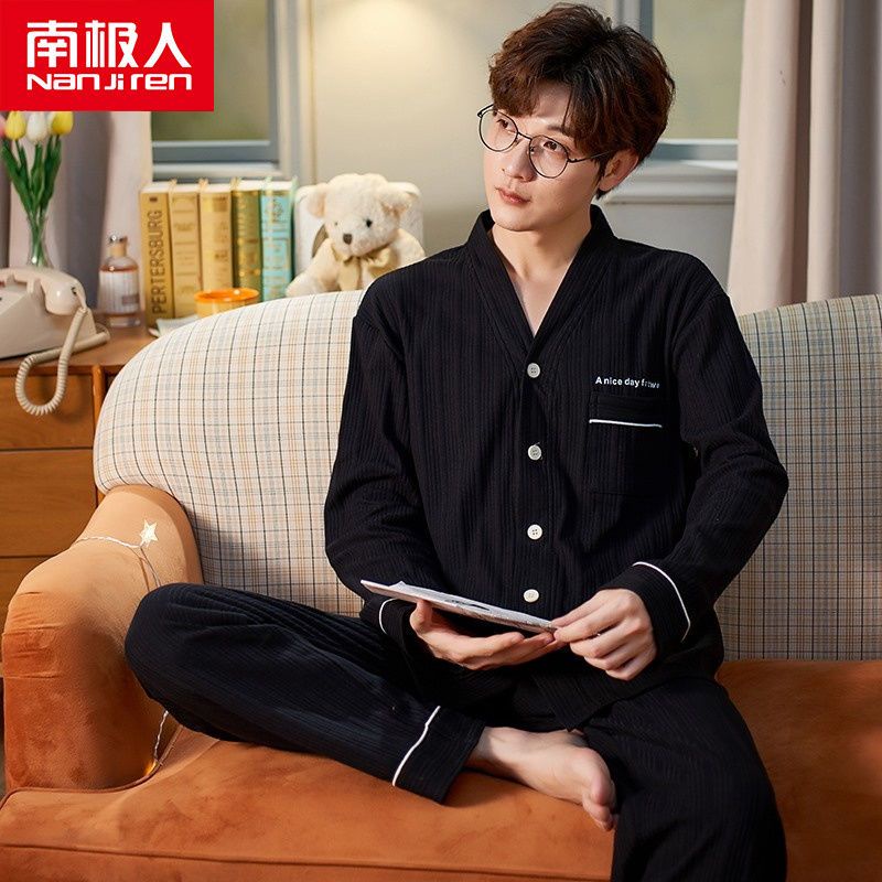 Bộ Đồ Ngủ Cotton Dài Tay Thiết Kế Mới Thời Trang Mùa Xuân Thu Dành Cho Nam