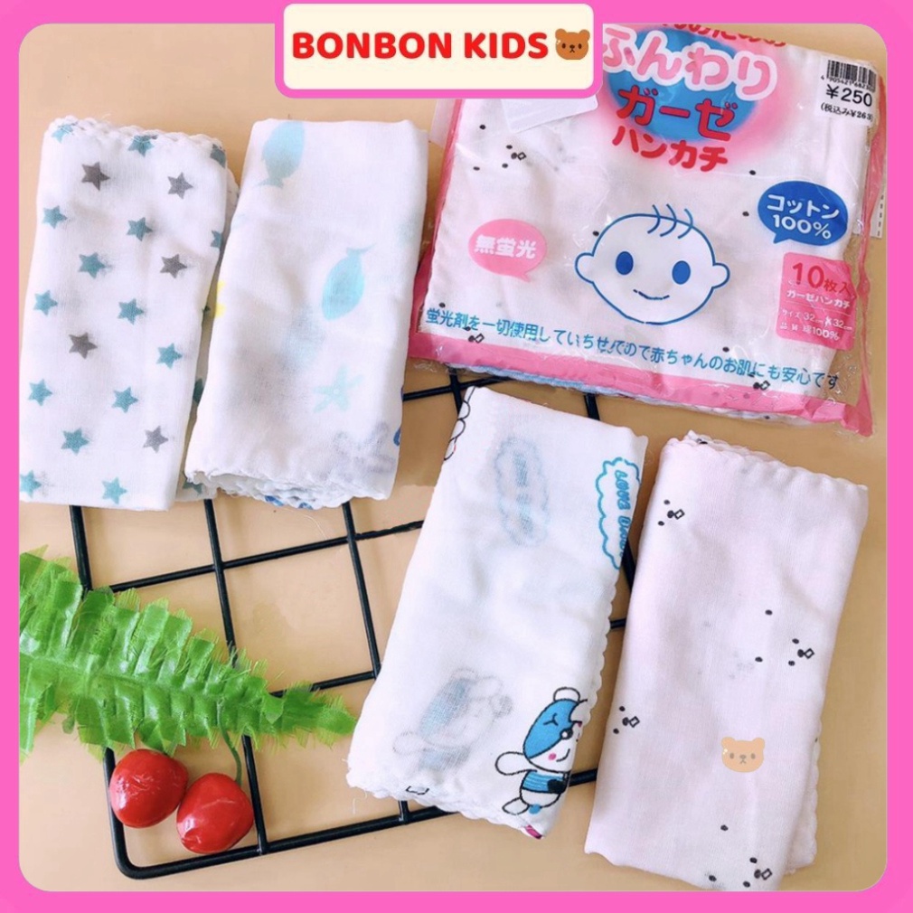 Khăn Xô Sữa Hoa Xuất Nhật 2 Lớp Cho Bé (10 Chiếc)  BONBON KIDS