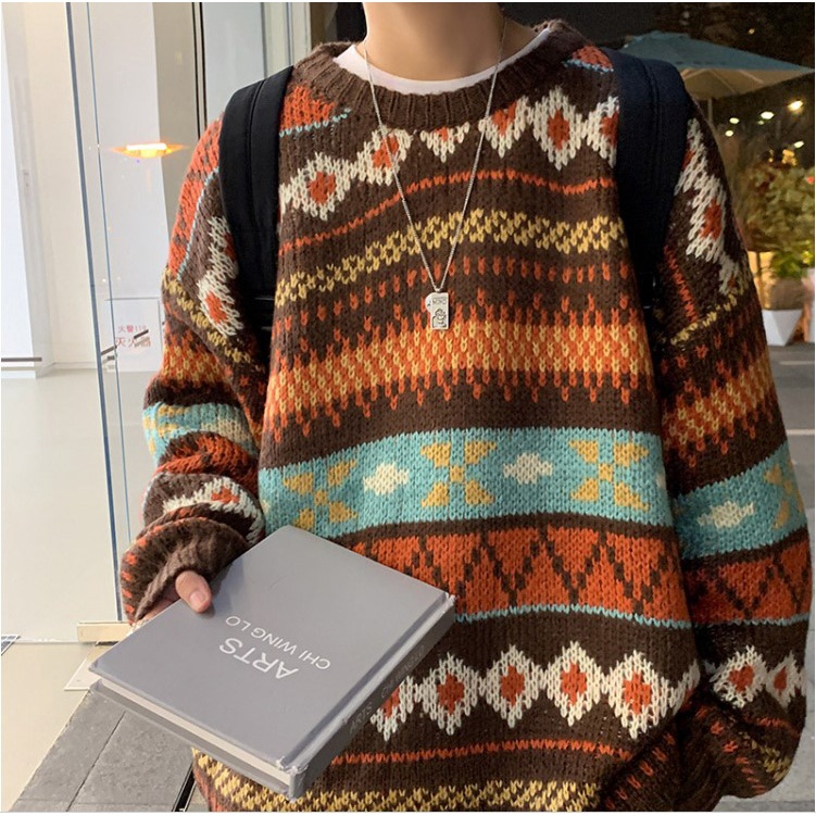 Áo sweater len nam dệt kim form rộng họa tiết phong cách ulzzang Hàn Quốc Áo len sweater nam nữ oversize unisex học sinh