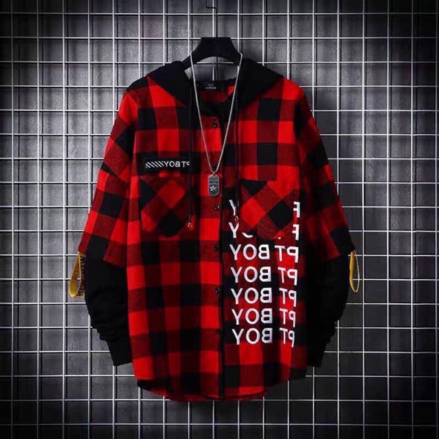 Áo khoác sơ mi caro có mũ phối cực chất dành cho nam nữ