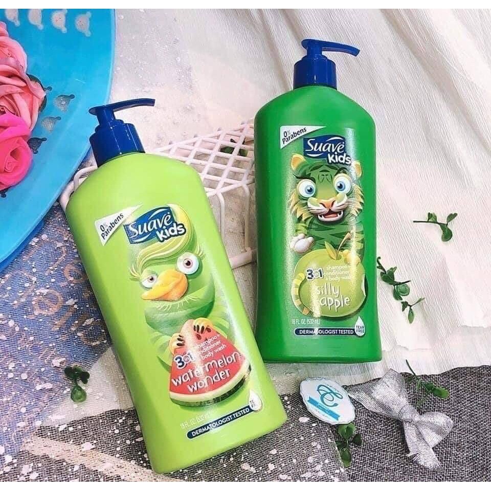 Dầu gội xả sữa tắm 3in1 Suave Kid cho trẻ em của Mỹ, loại có vòi bơm 532ml