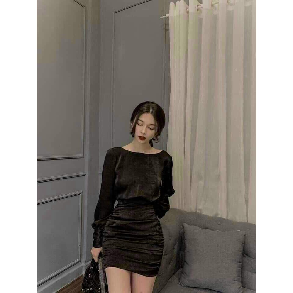 Đầm tay phồng đính nút ngực hở Lưng quyến rũ (có mút ngực) | BigBuy360 - bigbuy360.vn