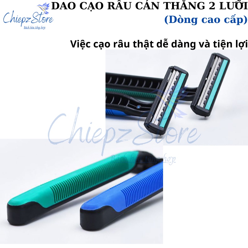 Dao cạo râu cán thẳng thép không rỉ kết hợp dãi bôi trơn 2 lưỡi