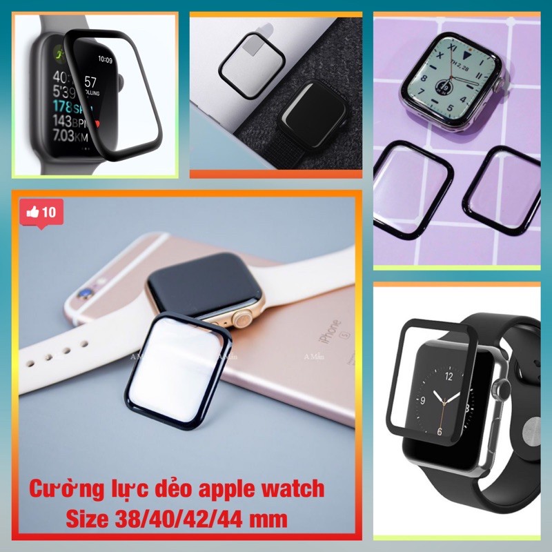 Kính Cường Lực Apple Watch 38mm 40mm 42mm 44m Full keo bảo vệ màn hình Cong 9H