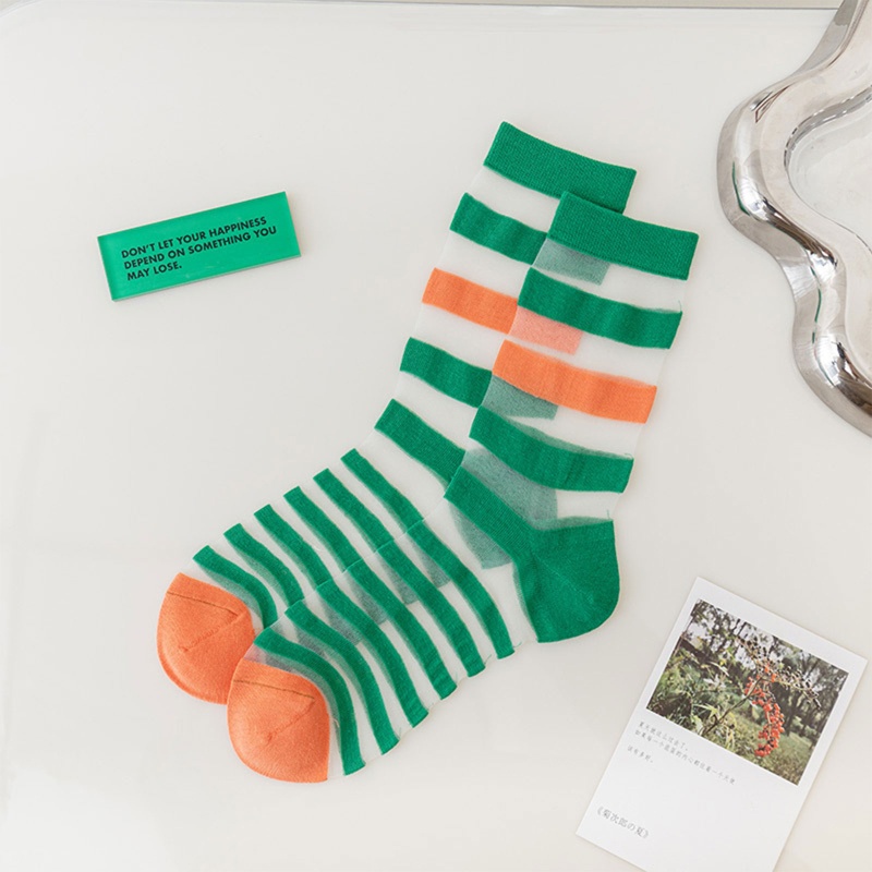 Xixi Đôi Vớ Sợi Thủy Tinh Xuyên Thấu Màu Tương Phản Phong Cách Harajuku Hàn Quốc Cho Nữ