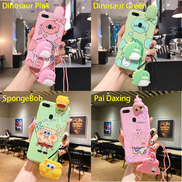 Ốp điện thoại mềm họa tiết hoạt hình spongebob khủng long kỳ lân có giá đỡ và dây đeo cho oppo a7 a5s a12 a11k