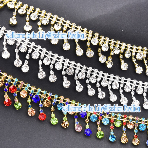 1906374     Dây Xích Tua Rua Đính Đá Pha Lê Màu Vàng / Bạc 1 Kích Thước Dùng Trang Trí Rèm Cửa