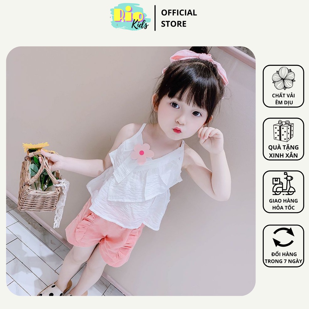 Bộ áo 2 dây bèo ngực quần đùi phong cách Hàn Quốc đáng yêu cho bé gái từ 7-17kg mặc ở nhà, đi chơi, đi học - Riokids AD2