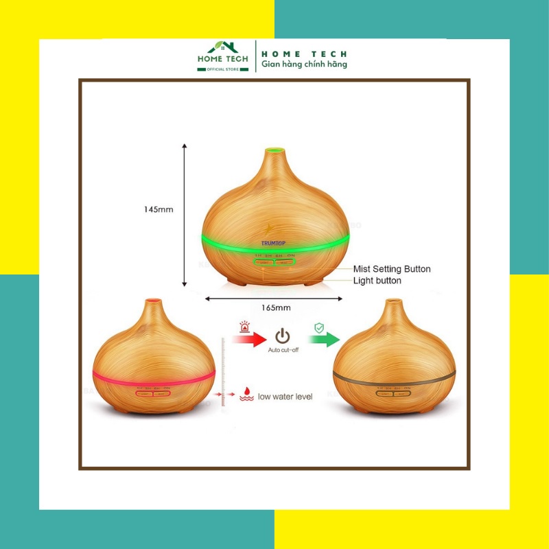 Máy Phun Tinh Dầu Toả Hương Phòng Ngủ Cổ Cao Vân Gỗ Dung Tích Lớn 550ML Khuếch Tán Phun Sương Tạo Ẩm Điều Khiển Từ Xa