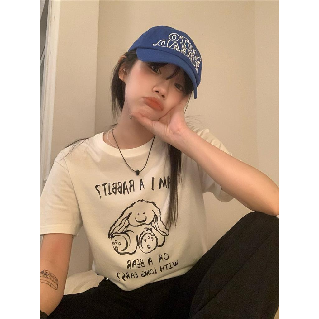 Áo Thun Tay Ngắn Chất Liệu Cotton Nguyên Chất In Hình Thỏ 51129