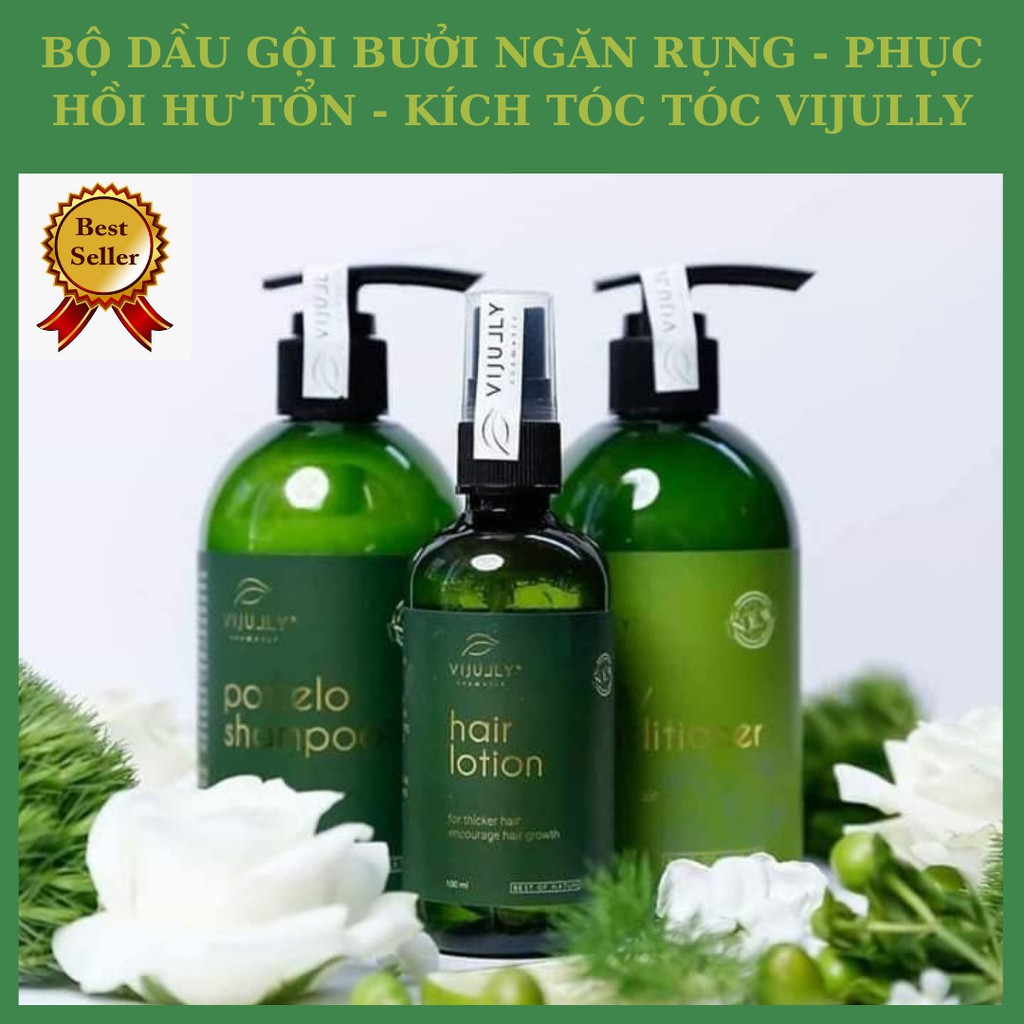 Combo Dầu Gội Bưởi + Kem Xả Dừa +Tinh Dầu Bưởi - Bộ sản phẩm thiên nhiên cao cấp ViJully Comestics, Tóc Suôn Mượt