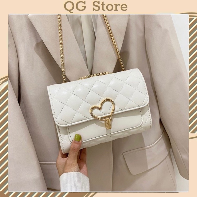 Túi Xách Nữ Túi Đeo Chéo Chần Trám Khoá Tim Xích Tròn Sang Chảnh