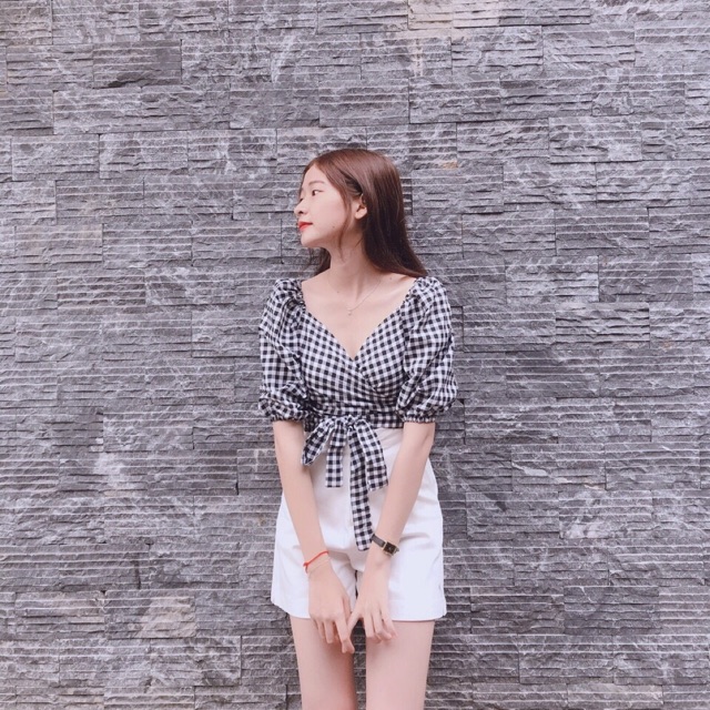 Áo caro thắt eo #105k