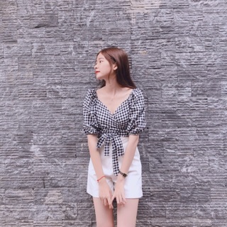 Áo caro thắt eo #105k