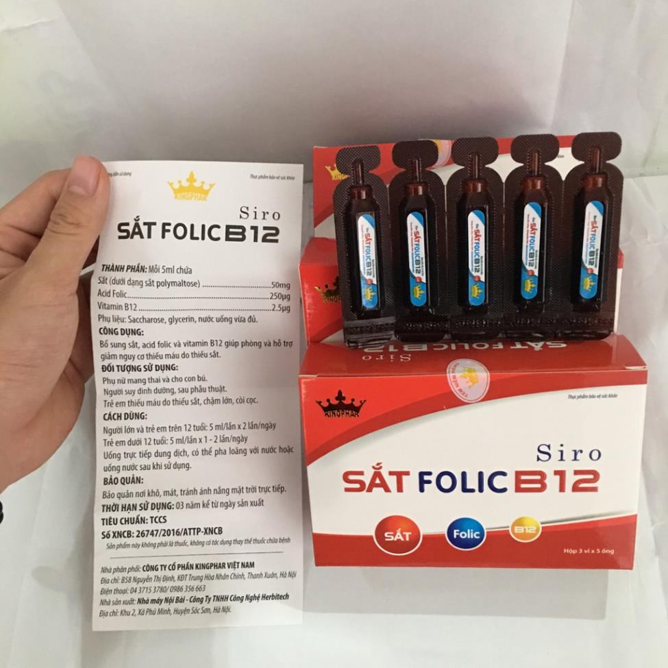 Siro Sắt Folic B12 Kingphar – Hỗ trợ giảm nguy cơ thiếu máu (Hộp 15 ống)