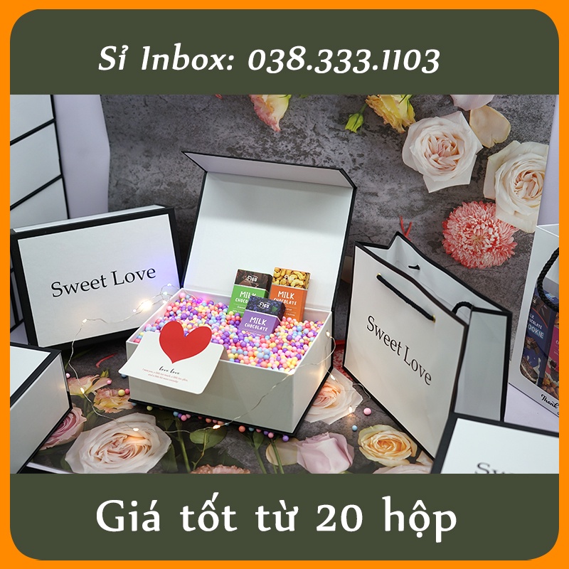 Quà tặng Sinh Nhật |Set Quà tặng nắp đóng nam châm cực sang, Valentine Sweet Love, Hộp Kèm Túi Giấy, Giấy Rơm