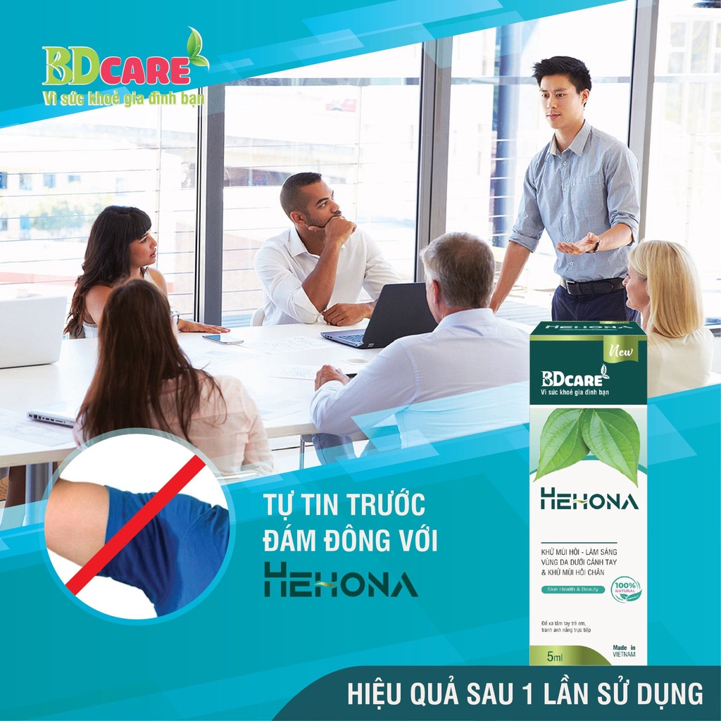 HEHONA hết hôi nách, hôi chân, mồ hôi tay ược chiết xuất từ những thảo được từ 100% thiên nhiên, lành tính.