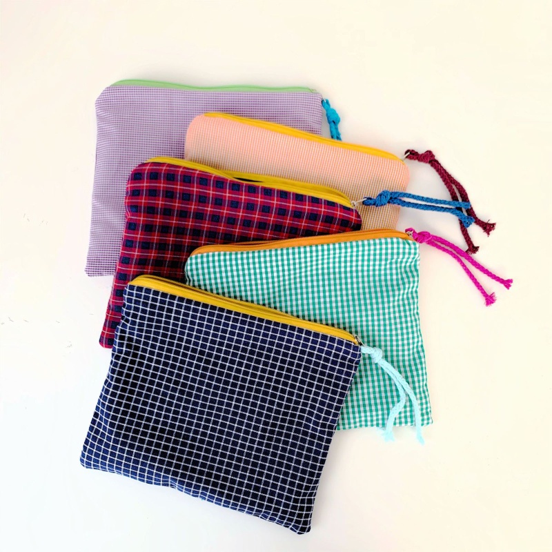 Túi Đựng Đồ Trang Điểm Bằng Cotton Kẻ Sọc Có Khóa Kéo Đa Năng Thời Trang Cho Nữ