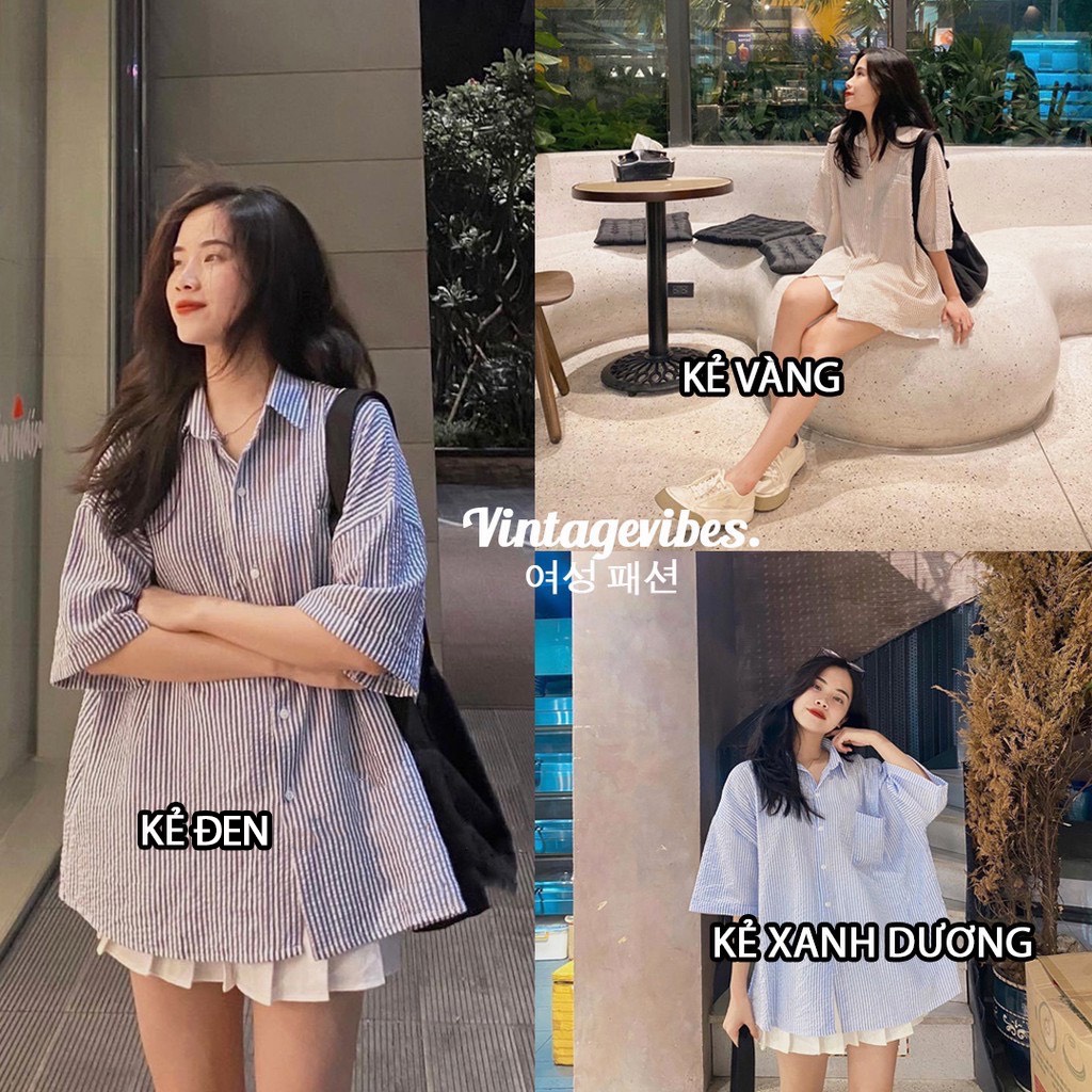 [FREESHIP] Áo sơ mi Hàn Quốc dáng rộng kẻ sọc nhiều màu Ulzzang (hàng QC) - Ảnh thật 1000%
