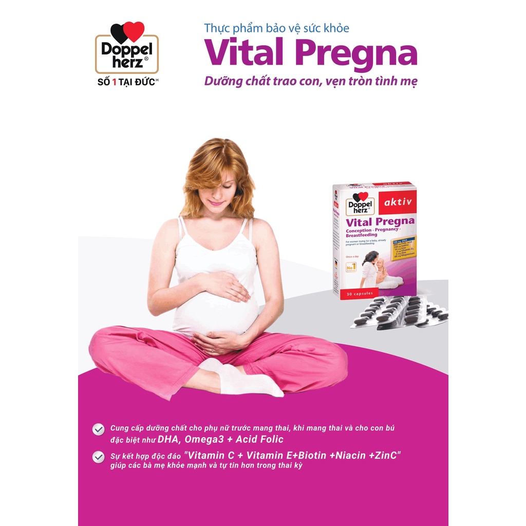 [TPCN Nhập Khẩu] Viên uống bổ sung Vitamin và khoáng chất cho bà bầu Doppelherz Aktiv Vital Pregna (Hộp 30 viên)