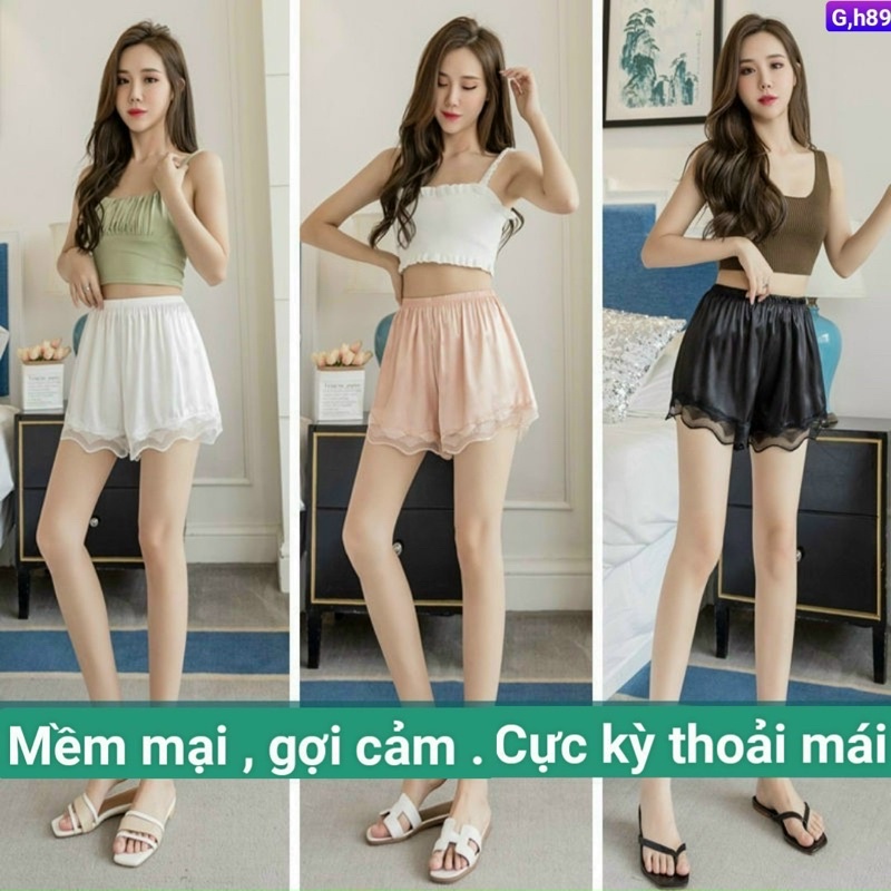 Quần ngắn nữ lụa phối ren gợn sóng, quần đùi nữ lụa mềm mịn gợi cảm
