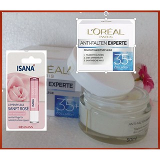 COMBO GỒM kem chống nhăn Loreal + son dưỡng ISANA giảm nhăn chống lão hóa, thẩm thấu nhanh hàng chuẩn Đức