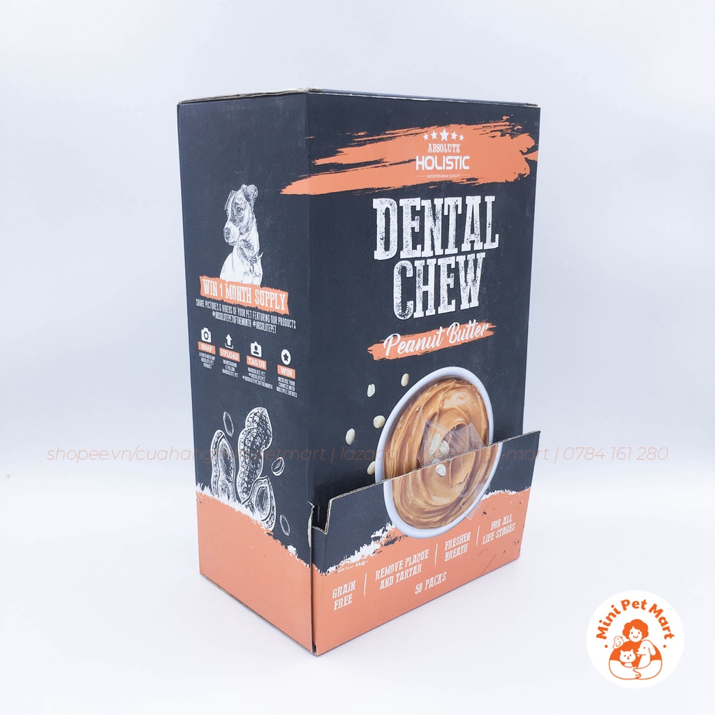 Xương gặm sạch răng, thơm miệng cho chó hình bàn chải ABSOLUTE HOLISTIC DENTAL CHEW  - Vị bơ đậu phộng