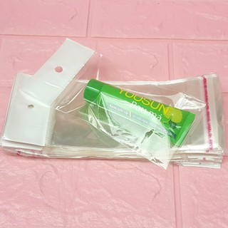 100g (~105cái) Túi Opp dán mép (Treo) 8x12cm (+ 4cm + 4cm) - Túi ni lông băng keo dán miệng - Bao nilon dán miệng