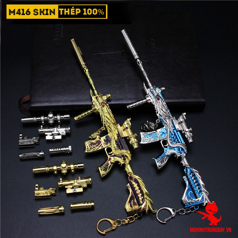 Mô Hình PUBG M416 Skin Ultimate Silver Gold Dragon Tặng Kèm 3 Scope Và Kệ Trưng Bày