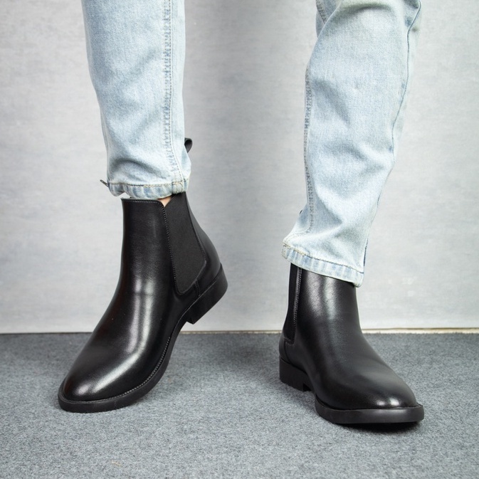 Giày Chelsea Boots Nam Đen, Phiên bản classic dễ phối đồ, Size từ 38-44, Cổ cao tôn dáng