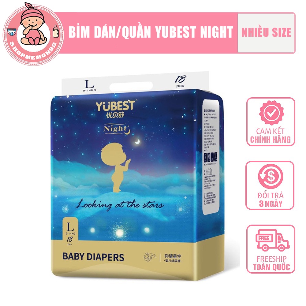 Bỉm Yubest Night Ban Đêm Dán/Quần Siêu Thấm Hút Đủ Size S80-M76-M76-L72-XL68-XXL64-XXXL60