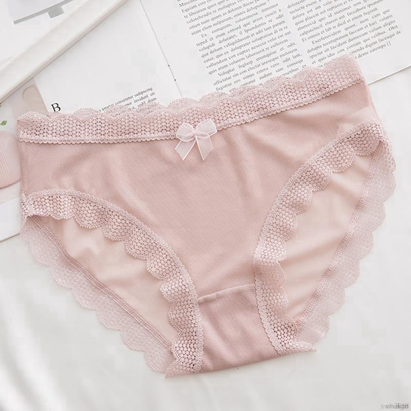 Quần Lót Ren Không Đường May Đính Nơ Thoáng Khí Cho Nữ