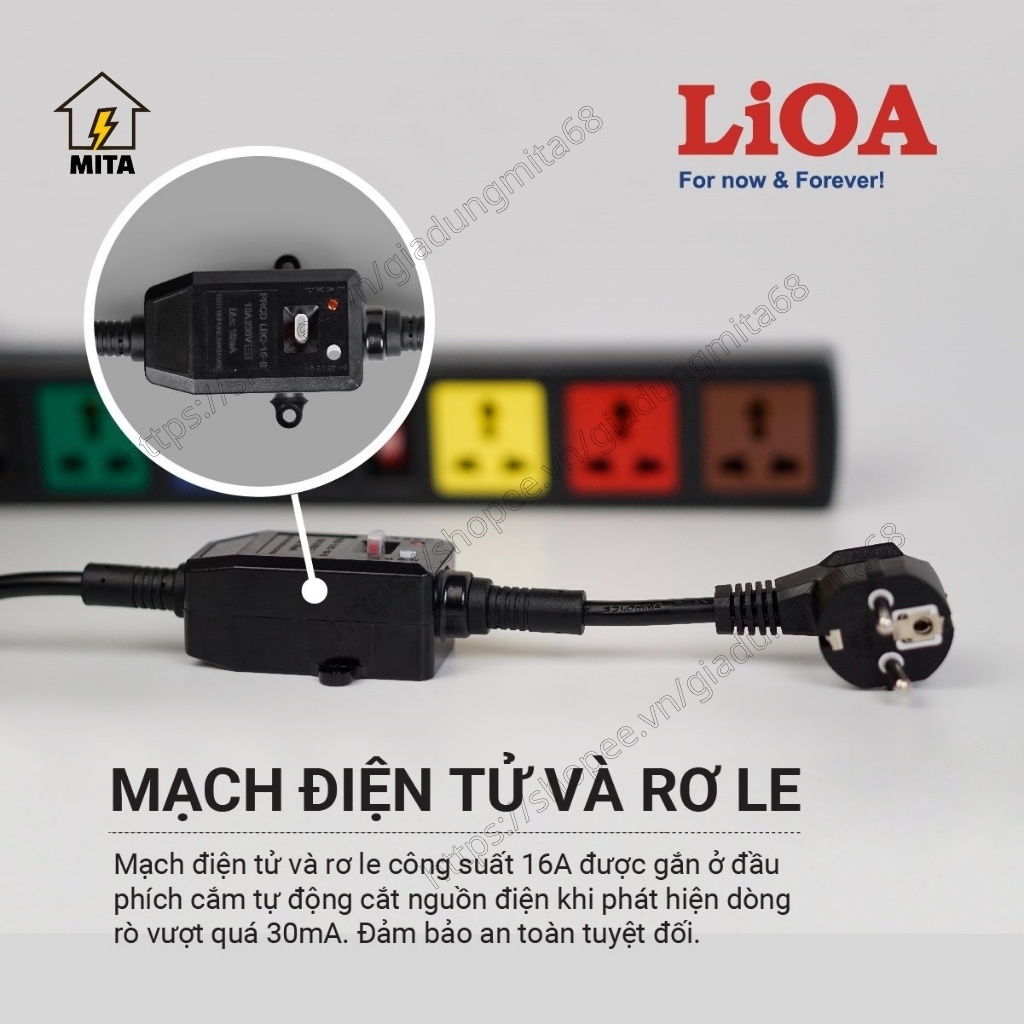 Ổ cắm điện LiOA đa năng chống giật, ổ điện chống rò điện LiOA 3/4/6/8D33N-CG - MITA