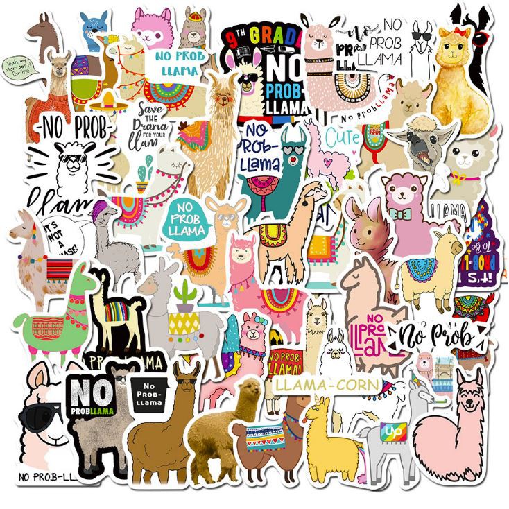 Sticker LLAMA DỄ THƯƠNG nhựa PVC không thấm nước, dán nón bảo hiểm, laptop, điện thoại, Vali, xe, Cực COOL #117