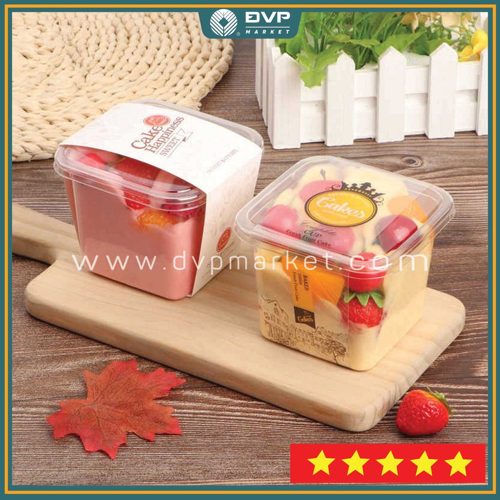 Set 50 hộp nhựa tiramisu vuông B108 kèm nắp