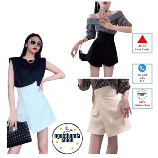 Quần short cạp cao giả váy vạt chéo phối cúc váy a vạt chéo phối 3 cúc siêu xinh