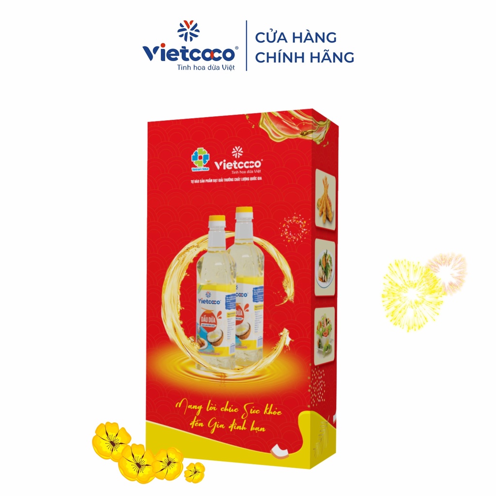 [COMBO TẾT NGÀN ĐIỀU MAY] COMBO 2 CHAI DẦU DỪA VIETCOCO 100% NGUYÊN CHẤT - CHAI 1L